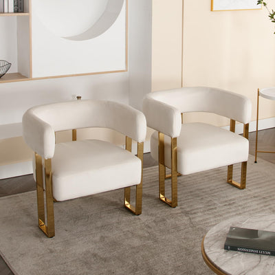 Modern Barrel Accent Chair, Velvet Fabric Living Room Chair with Gold Metal Legs, Comfy Upholstered Single Sofa Armchair Side Chair for Lounge/Bedroom/Reading, Beige