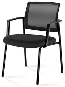 Mesh Back Stacking Arm Chairs, Office Reception Guest Chair with Upholstered Fabric Seat and Ergonomic Lumber Support, Sturdy Metal Office Chairs, Black-1pack