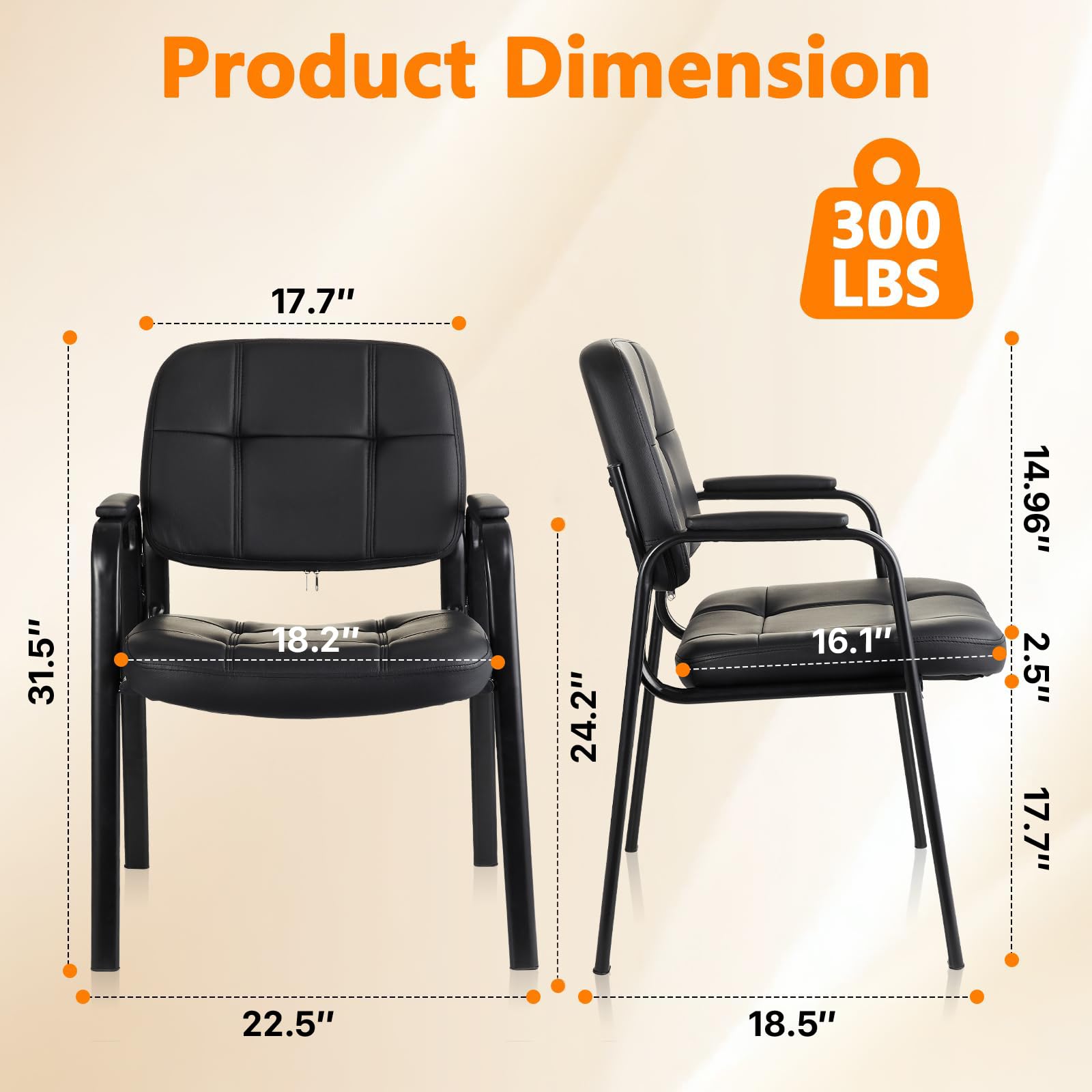 8 Pack, Waiting Room Guest Chair with Bonded Leather Padded Arm Rest for Office Reception and Conference Desk Black