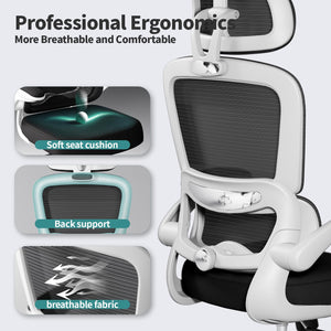 Office Chair Ergonomic Desk Chair, 330 LBS Home Mesh Office Desk Chairs with Wheels, Comfortable Gaming Chairs (Black & White)