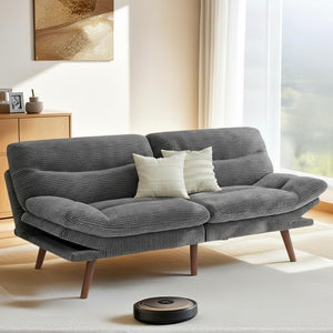 Sofa Bed, 66 Inch Corduroy Futon Couch Convertible with Adjustable Backrest and Armrests, Recliner Sleeper Sofa for Small Spaces, Living Room, Office, Guest Room (Grey, 66 Inch)