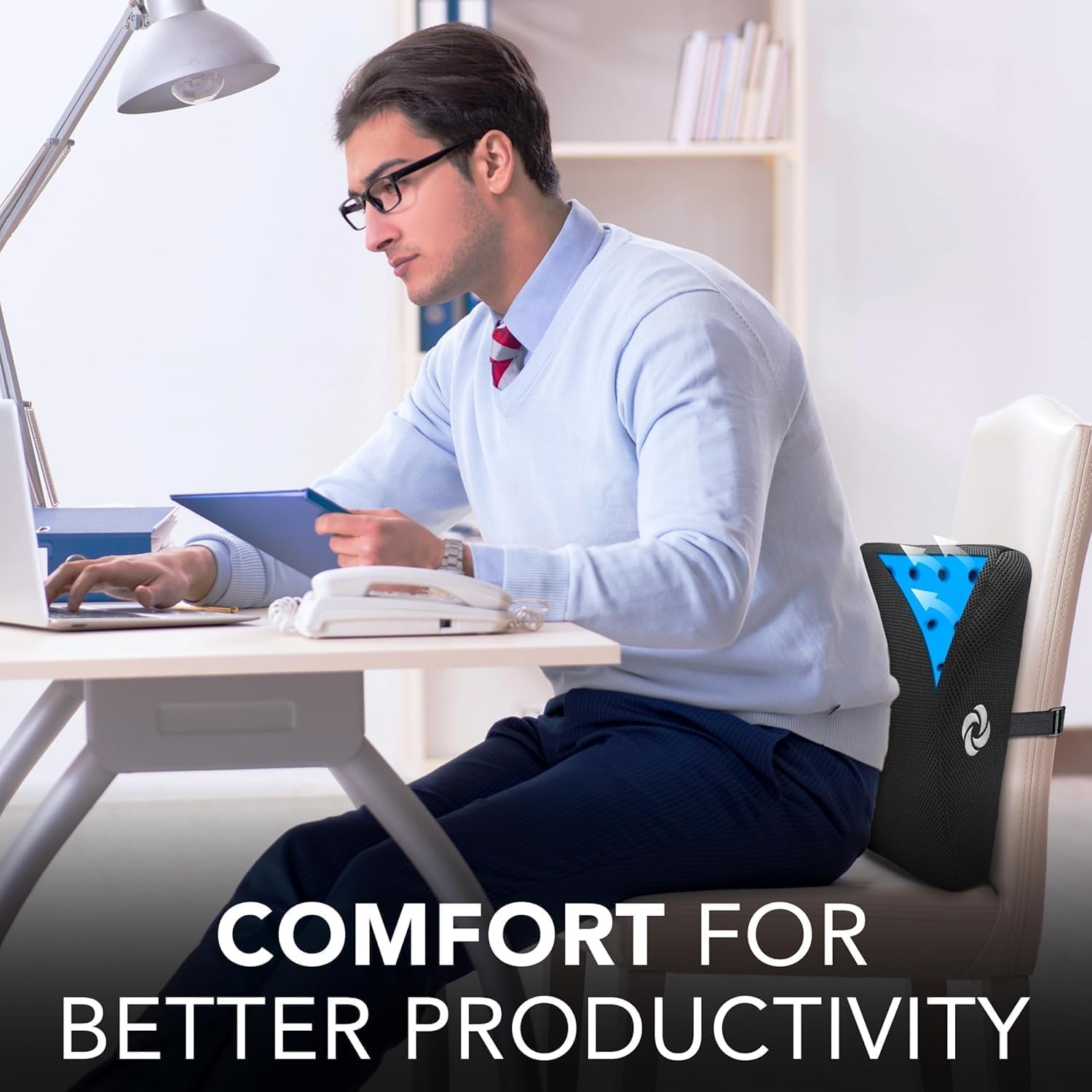 Memory Foam Lumbar Support Pillow for Office Chair, Gaming Chair & Car Seat Automotive Use, Home Office Essentials for Sitting Comfort and Posture Relief Back Support, Black with Cooling Gel