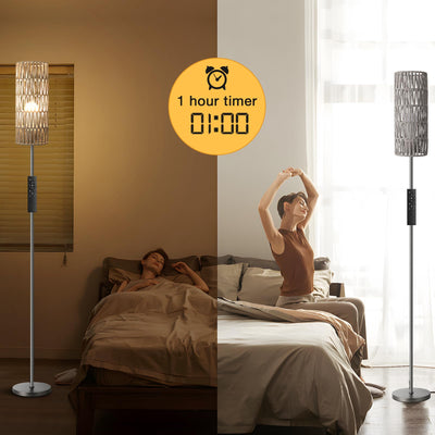 64'' Floor Lamps for Living Room with Remote Control and Stepless Dimmable Colors Temperature & Brightness, Boho Grey Standing Lamp with Grey Rattan Shade
