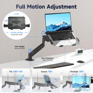 Laptop Desk Mount, Fully Adjustable Monitor and Laptop Mount Stand for 11-17 Inch Notebook and 17-32 inch Monitor Screen,Holds 22lbs with Vented Tray