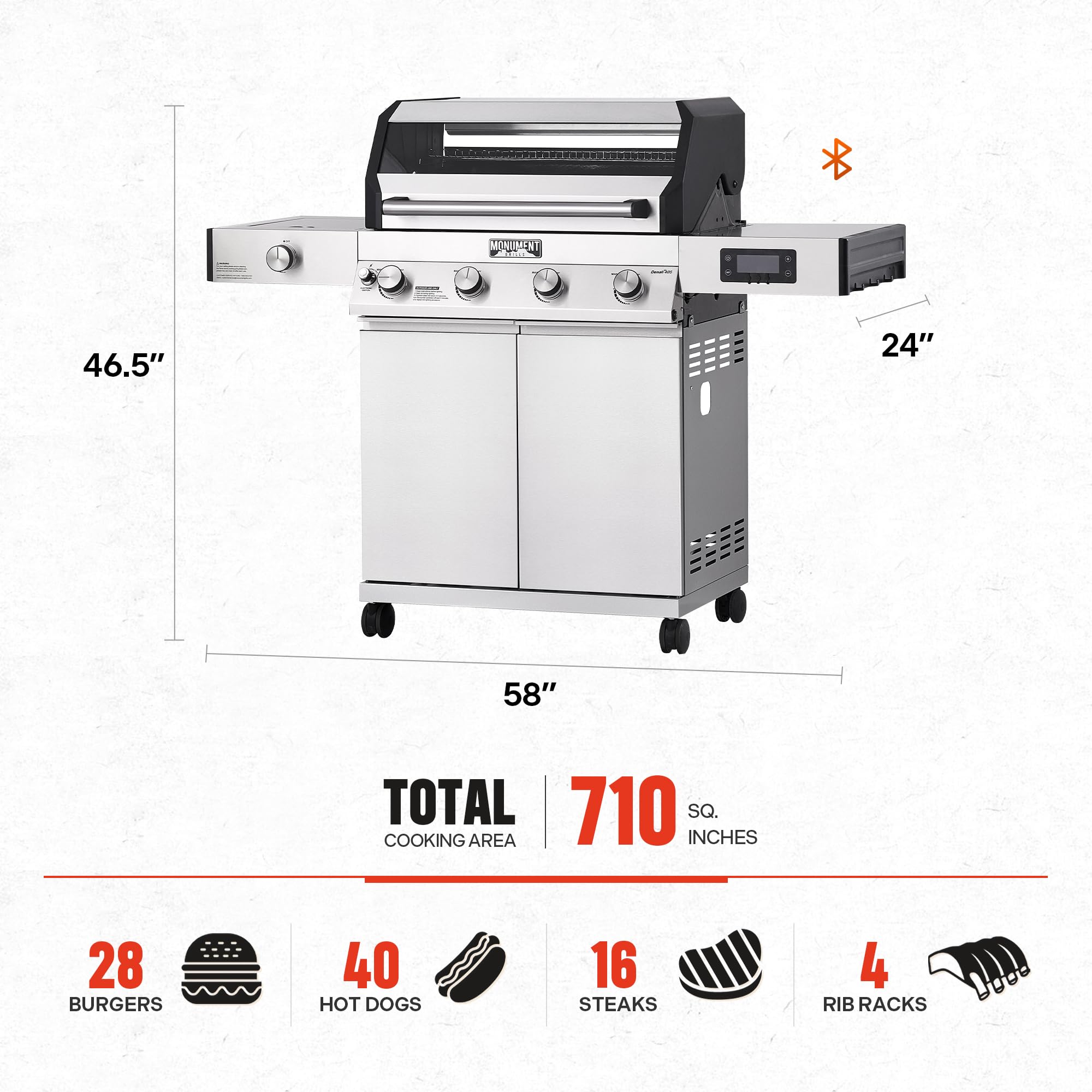 Denali 405 4-Burner Liquid Propane Gas Smart BBQ Grill Stainless Steel with Smoke Box(2 items)