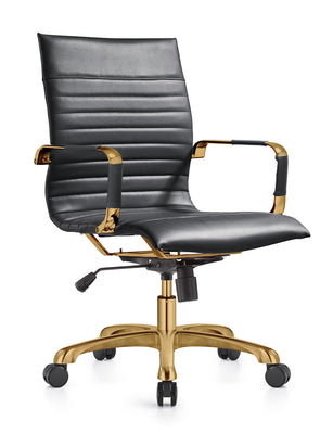 Qty 6 Modern Ergonomic Executive Office Chair, High-Back Leather Conference Desk Chair with Adjustable Height, Tilt Control, 360° Swivel & Gold Frame for Home Office