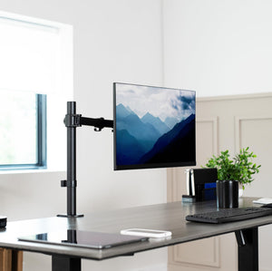 Single 13 to 38 inch Ultrawide Monitor Arm Desk Mount, Regular Screens up to 32 inches, 22 lbs capacity, Fully Adjustable Stand with C-Clamp and Grommet Base, Black, STAND-V001