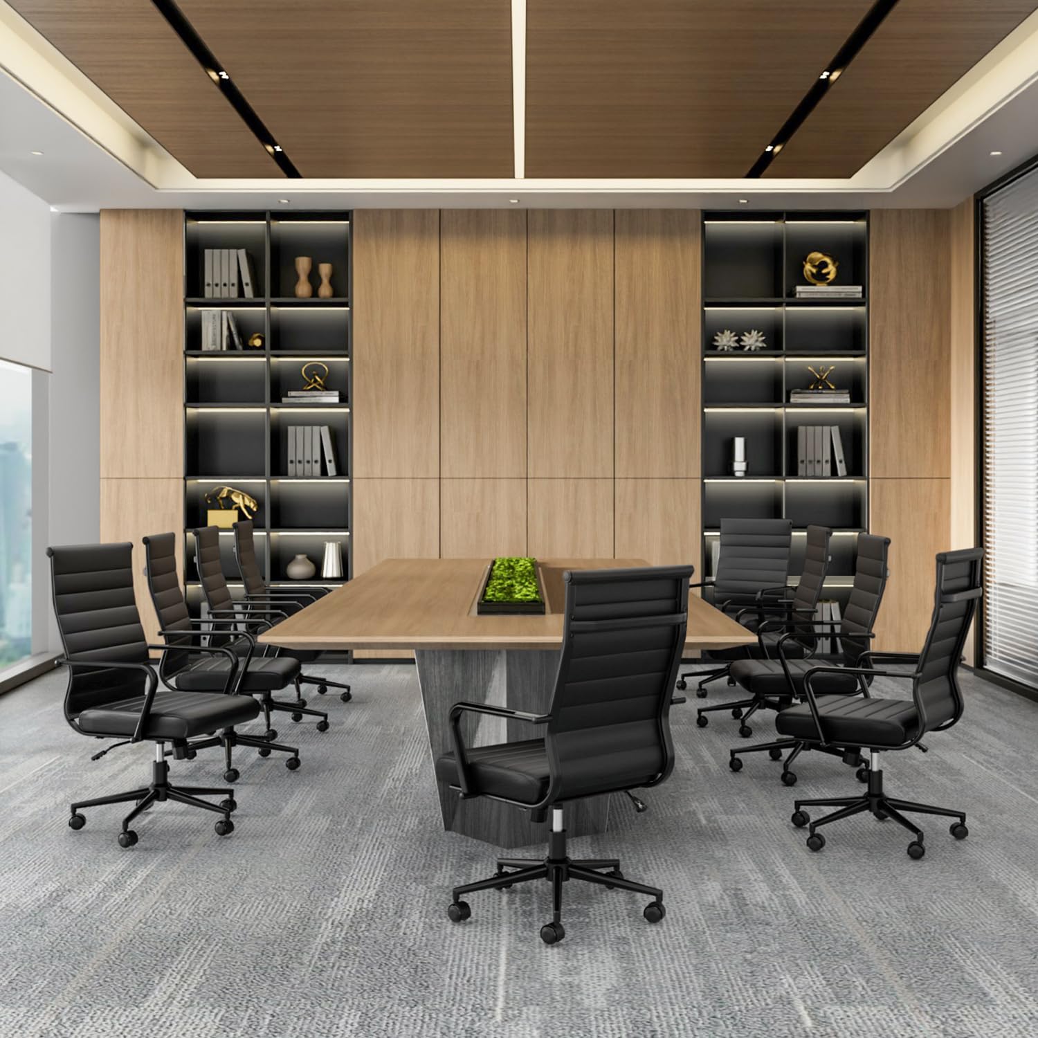 Leather Office Desk Chair, Conference Room Chairs Executive Chair Ribbed, Ergonomic Height Adjustable Swivel Rolling Chair for Home Office.