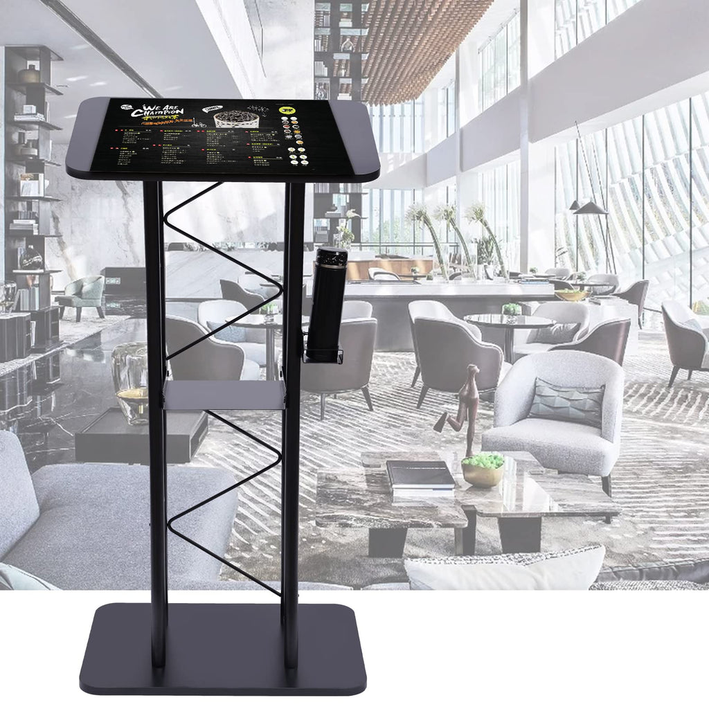 Metal Black Podium Conference Presentation Pulpit School Office Church Lectern,Curved Design Cup Holder Design, Wrought Paint Curved Podium, Schools, Churches, Meeting Rooms