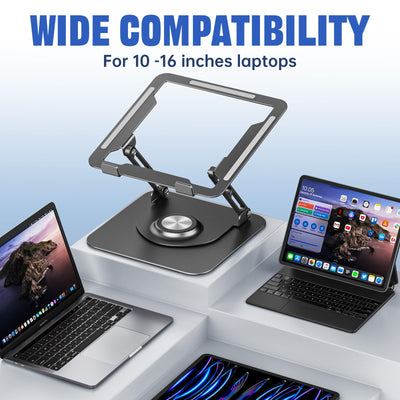 Laptop Stand for Desk, Adjustable Computer Stand with 360° Rotating Base, Ergonomic Laptop Riser for Collaborative Work, Foldable & Portable Laptop Stand, fits for All 10-16