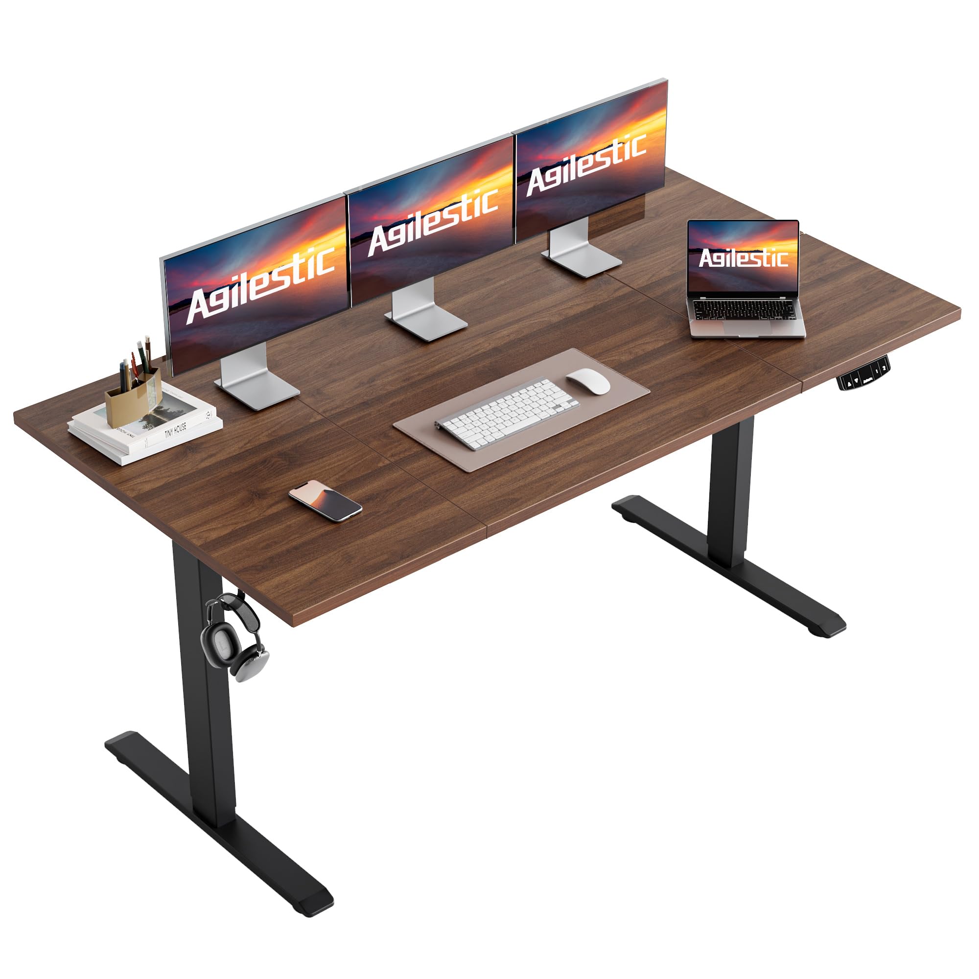 Electric Standing Desk, 63 x 23.6 Inches, Dark Walnut