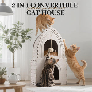 Indoor Cat House for 2 Cats: 2-in-1 Double-Deck Cat House, Sturdy and Scratch-Resistant, Original Castle Design, A Perfect Indoor Cat Cave for Multiple Small Pets and Kittens