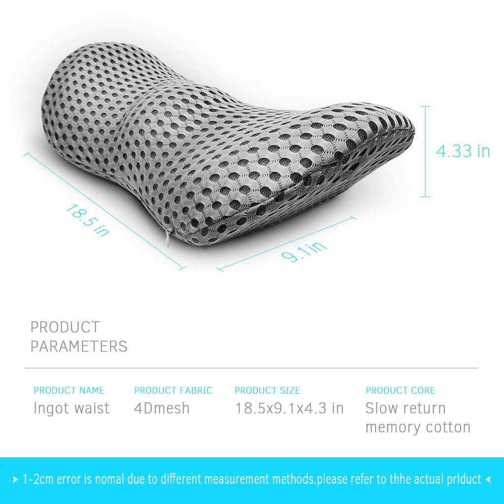 Lumbar Support Pillow for Office Chair, Memory Foam Lumbar Pillow for Lower Back Pain Relief (Grey)