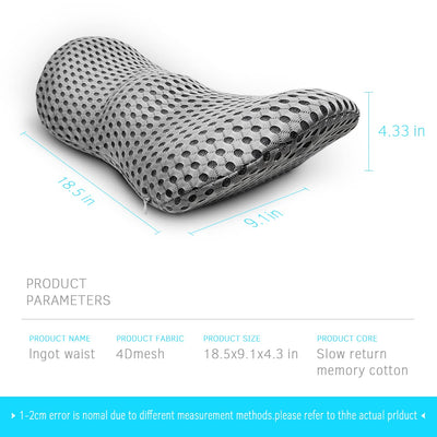 Lumbar Support Pillow for Office Chair, Memory Foam Lumbar Pillow for Lower Back Pain Relief (Grey)