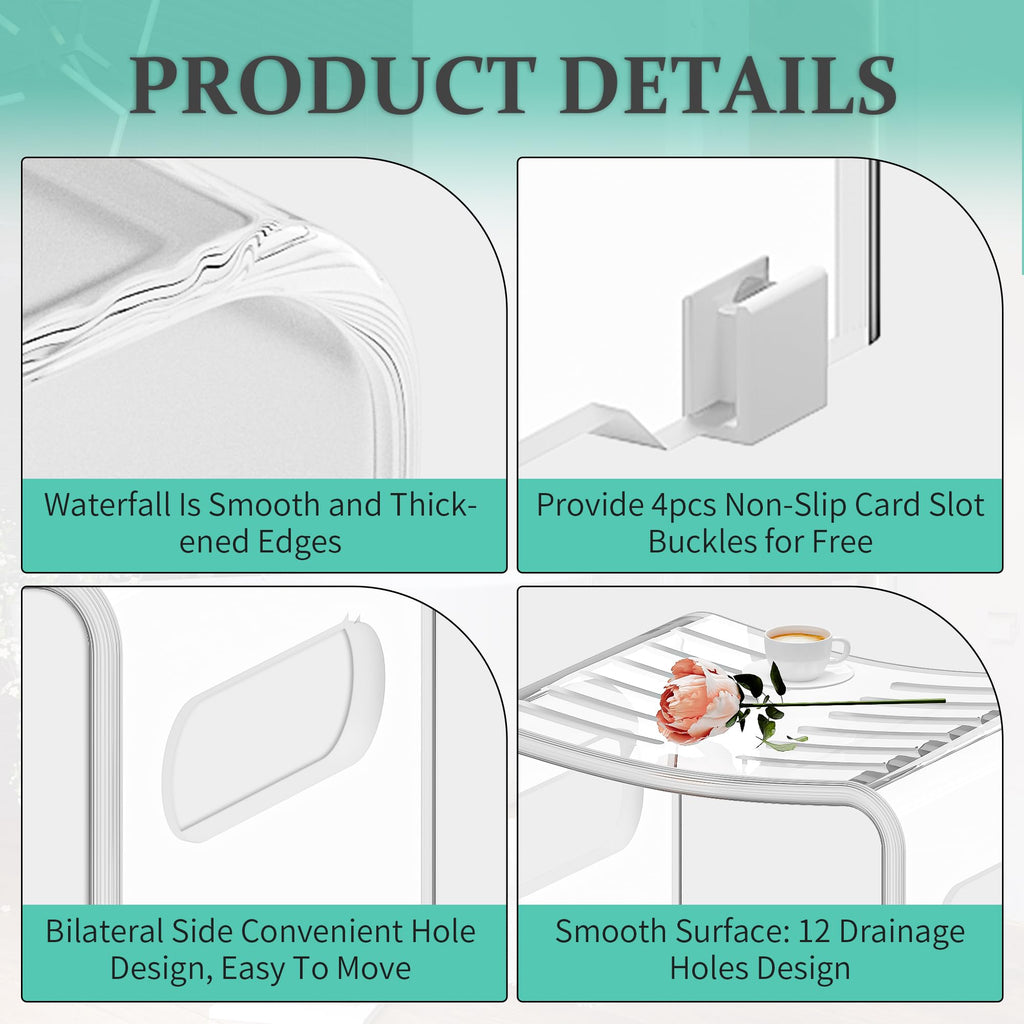 Modern Acrylic Shower Bench, Clear Stool with Anti-Skip Silicone Buckles and 12 Pcs Water Leaking Hole 350 LBS Weight Capacity