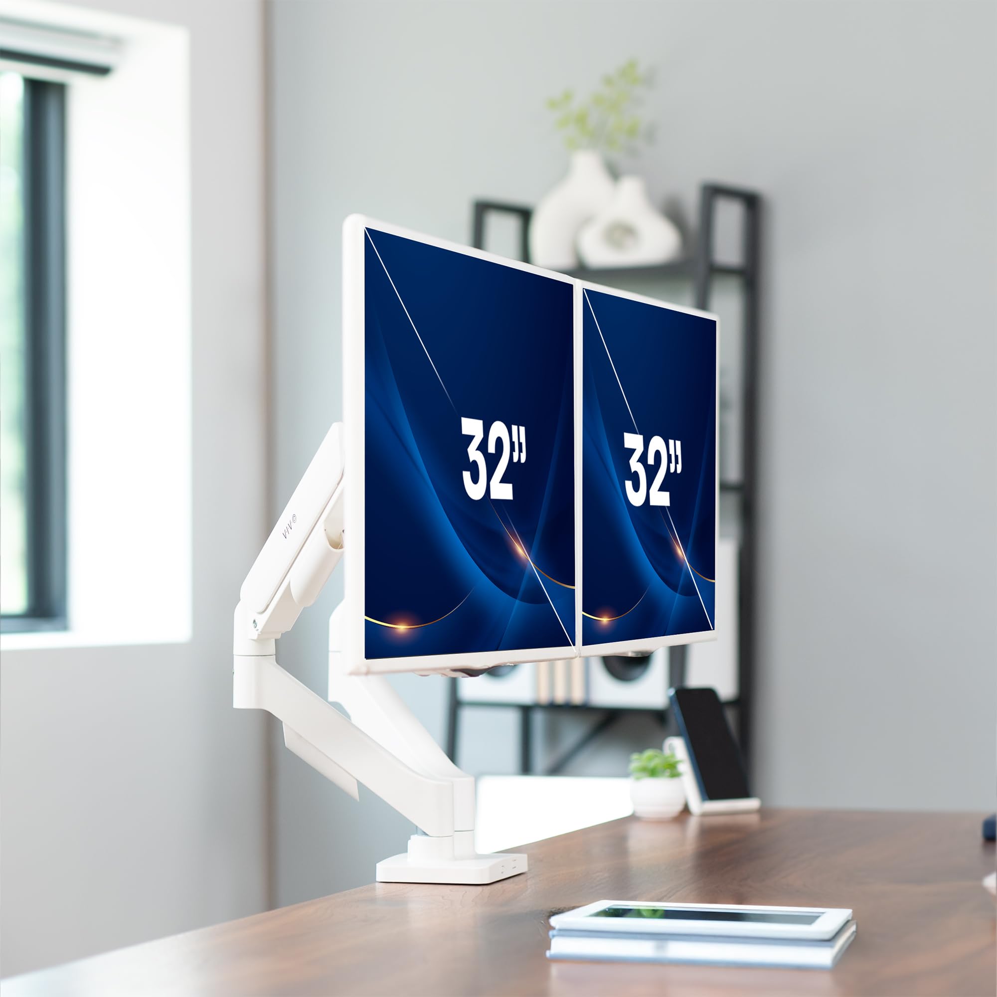 Dual Monitor up to 32 inches and 19.8 lbs per Screen, Mechanical Arm Desk Mount, Articulating Counterbalance, VESA Stand, Classic, White STAND-V002OW