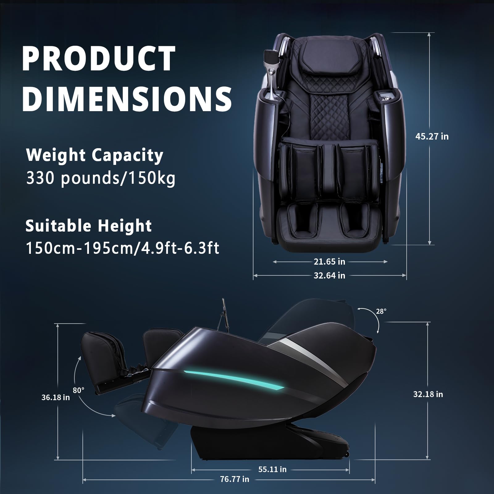 4D Massage Chair Full Body Zero Gravity Recliner - 55“ SL-Track,20 Auto Modes,11 Massage Technique,40 Airbags Massage,with Yoga Stretch,APP Control,Negative Oxygen lons (Black)