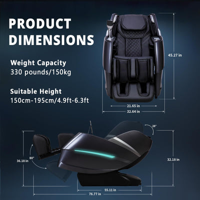 4D Massage Chair Full Body Zero Gravity Recliner - 55“ SL-Track,20 Auto Modes,11 Massage Technique,40 Airbags Massage,with Yoga Stretch,APP Control,Negative Oxygen lons (Black)