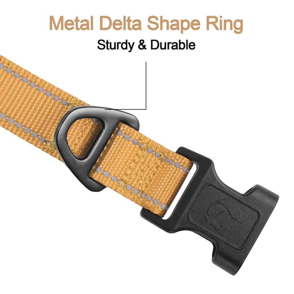 Reflective Dog Collar, Soft Neoprene Padded, Metal D-Ring, Nylon Pet Collar Adjustable for Small Dogs, Khaki, S