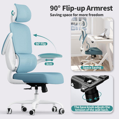 Office Chair Ergonomic Desk Chair, 330 LBS Home Mesh Office Desk Chairs with Wheels, Comfortable Gaming Chairs (Sky Blue)