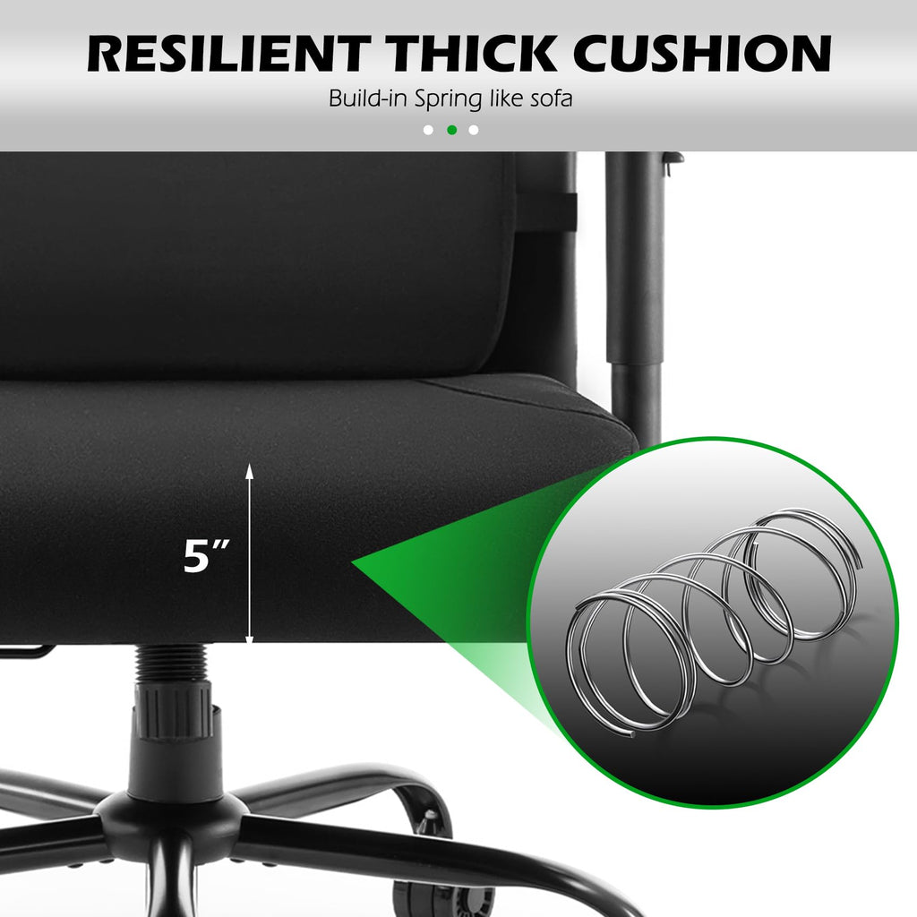 Extra Wide Seat Office Chair for Big and Tall 500lbs, with High Back Adjustable Headrest Lumbar Support Arms Wheels Heavy Duty (Breathable Fabric Seat)