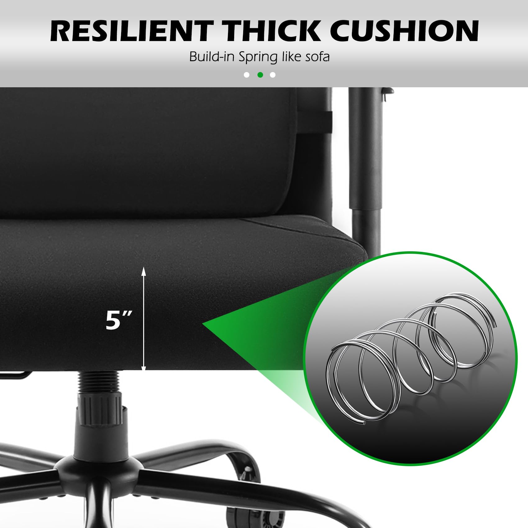 Extra Wide Seat Office Chair for Big and Tall 500lbs, with High Back Adjustable Headrest Lumbar Support Arms Wheels Heavy Duty (Breathable Fabric Seat)
