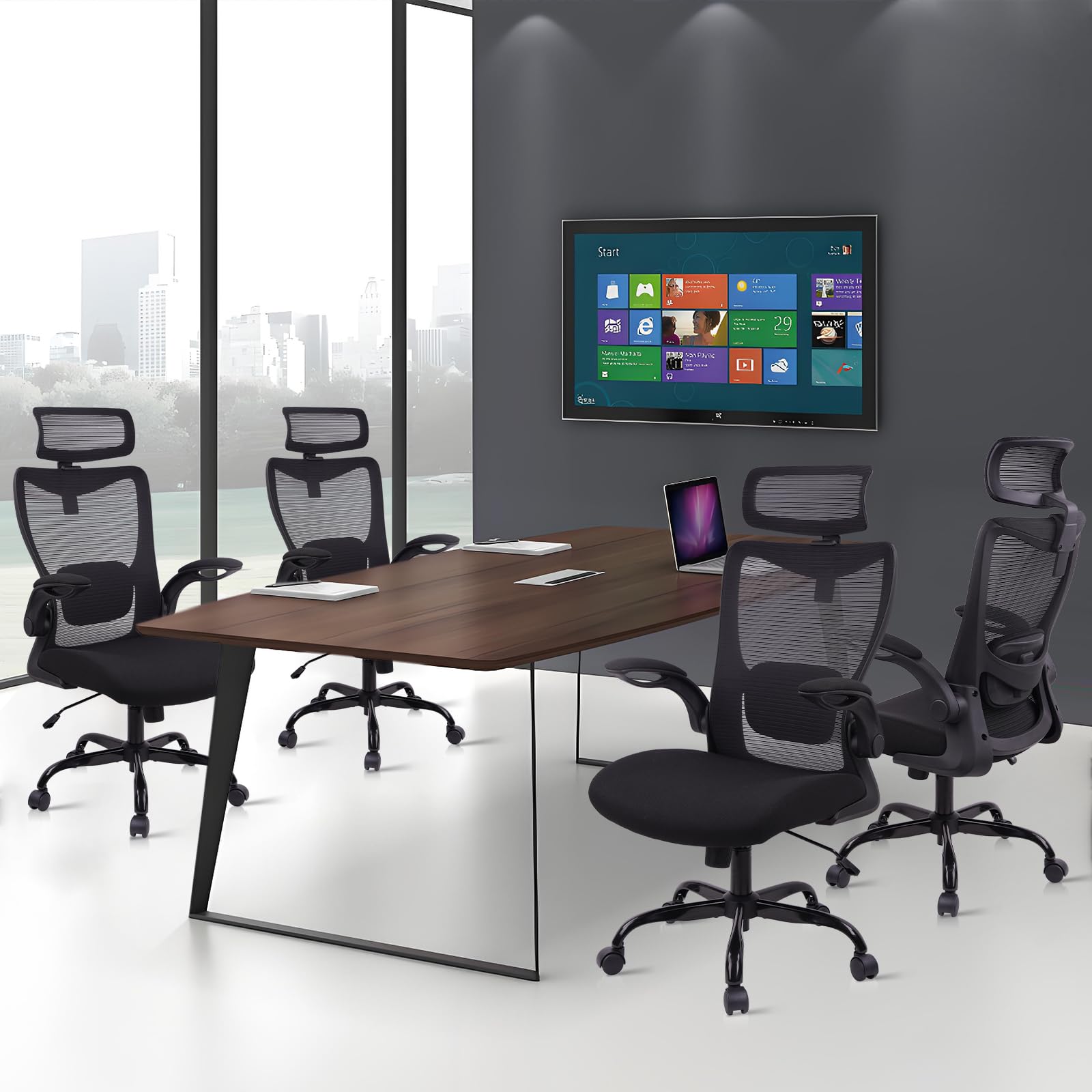 Heavy Duty Ergonomic Mesh Office Chair 400LBS, Big and Tall Desk Chair with Adjustable Lumbar Support & Headrest, Flip Up Padded Arms, Swivel Computer Chair for Home, Study, Conference, Black