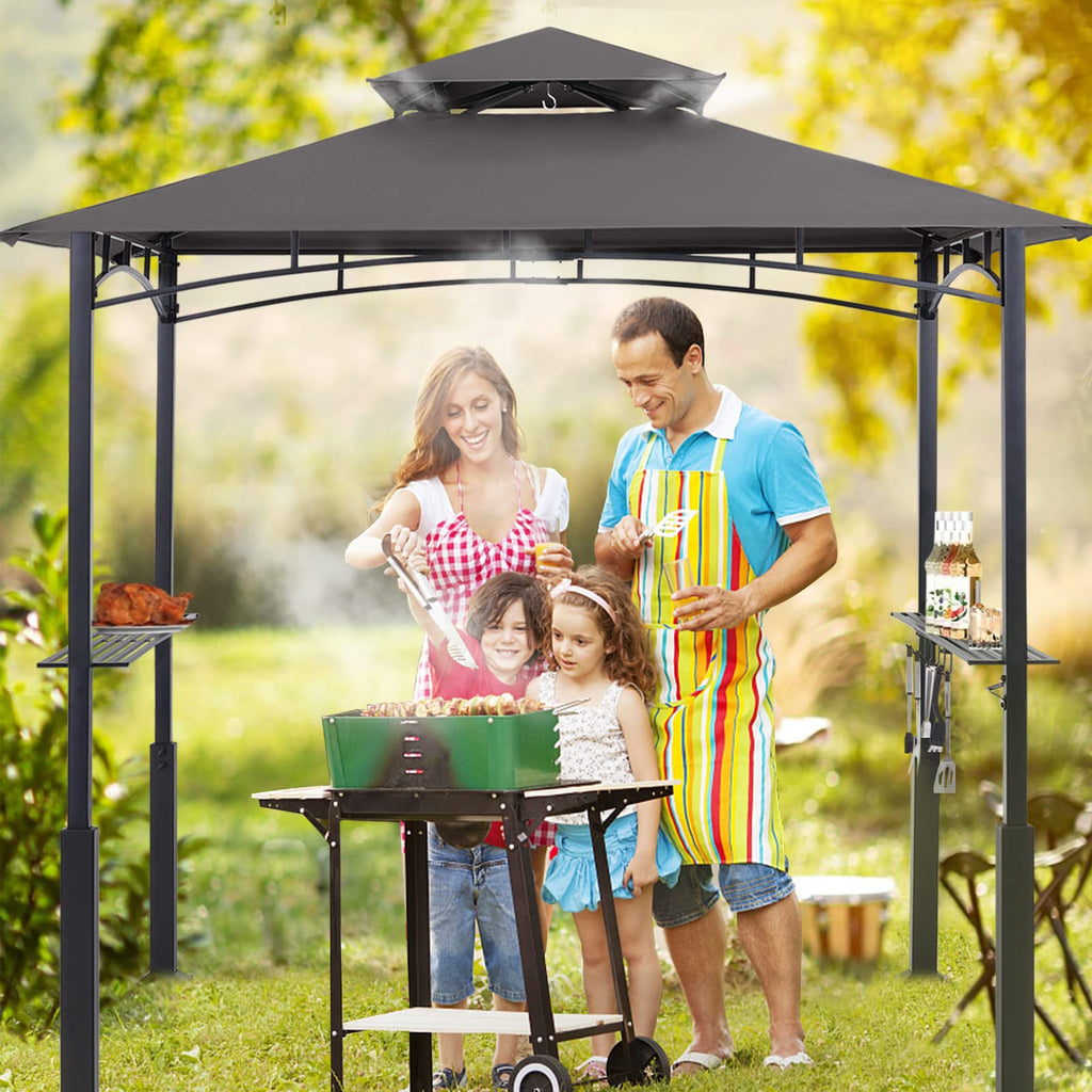 8x5 Grill Gazebo - Outdoor BBQ Canopy Shelter with Led Light for Patio Backyard Grilling (Dark Gray)