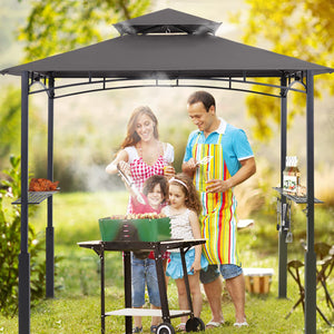 8x5 Grill Gazebo - Outdoor BBQ Canopy Shelter with Led Light for Patio Backyard Grilling (Dark Gray)