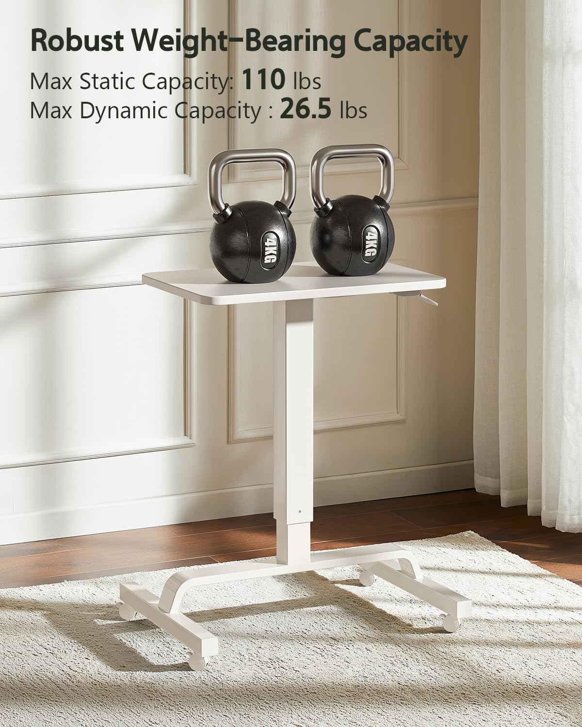 Height Adjustable Mobile Standing Desk with 360 Swivel Casters, 29"-45" Pneumatic Rolling Desk on Wheels, Perfect for Home Office, Bedroom, Living Room, White