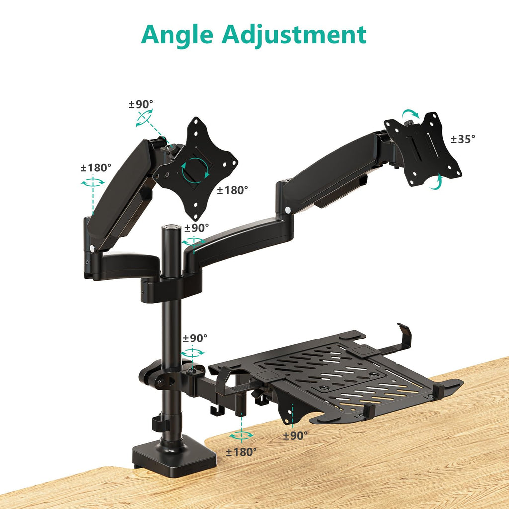Triple Arm Laptop and Dual Monitor Desk Mount for 17" Notebook and Up to 32" Screens, Adjustable Monitor Arms with Tilt Swivel Rotation, VESA 75x75 100x100, Black (GSDM003LP)