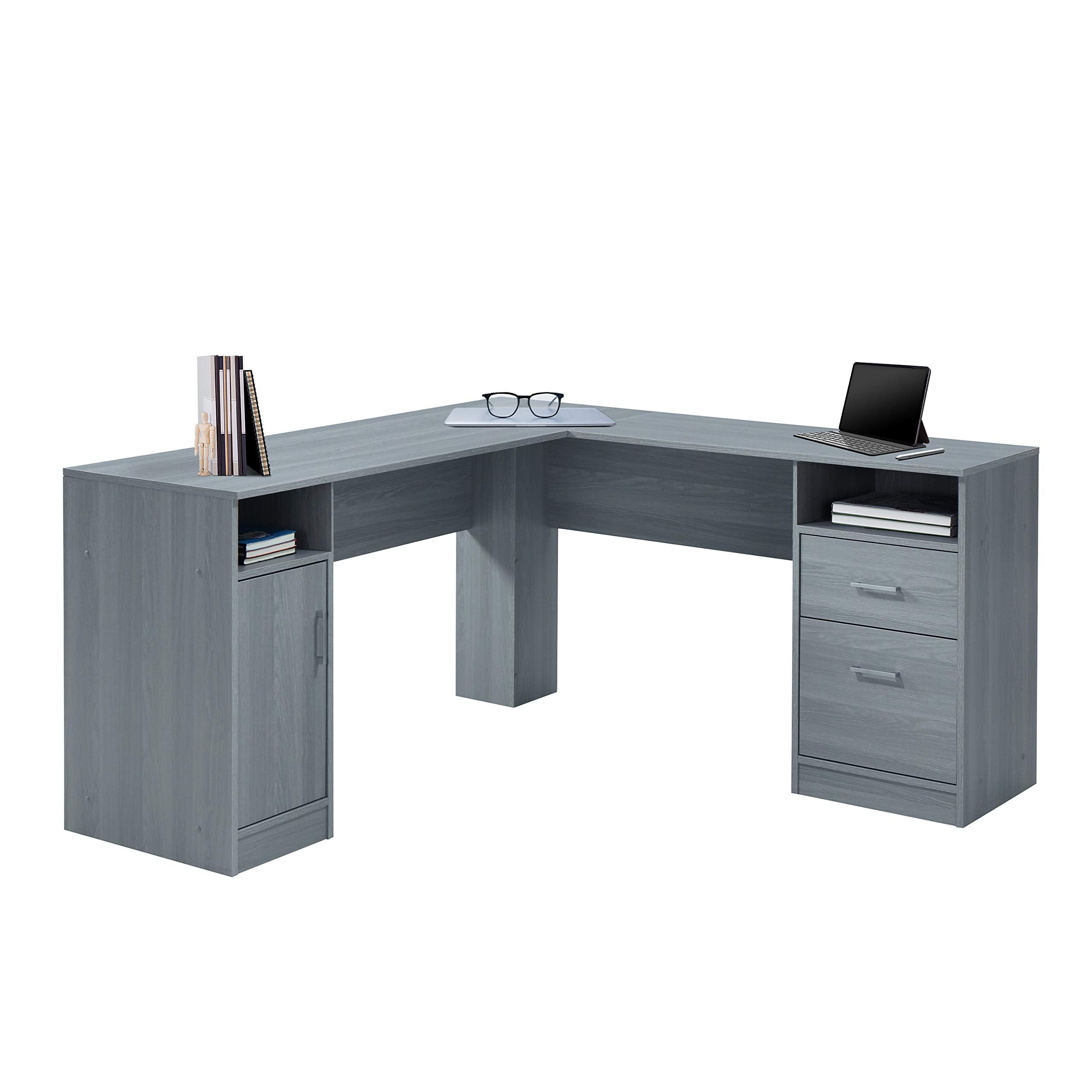Functional L-Shaped Computer Desk with storage, L is ⁠59.5