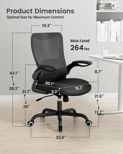 Office Chair, Ergonomic Desk Chair with Adjustable Lumbar Support and Flip up Armrest, Breathable Mesh Computer Chair for Home Office, Black