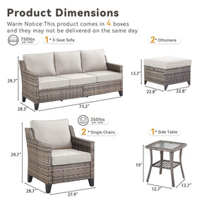 Outdoor Patio Furniture Set-PE Wicker Sofa Couch with Ottomans Comfy Cushions, All Weather High Back Patio Conversation Set for Porch Deck Balcony Garden Grey/Beige