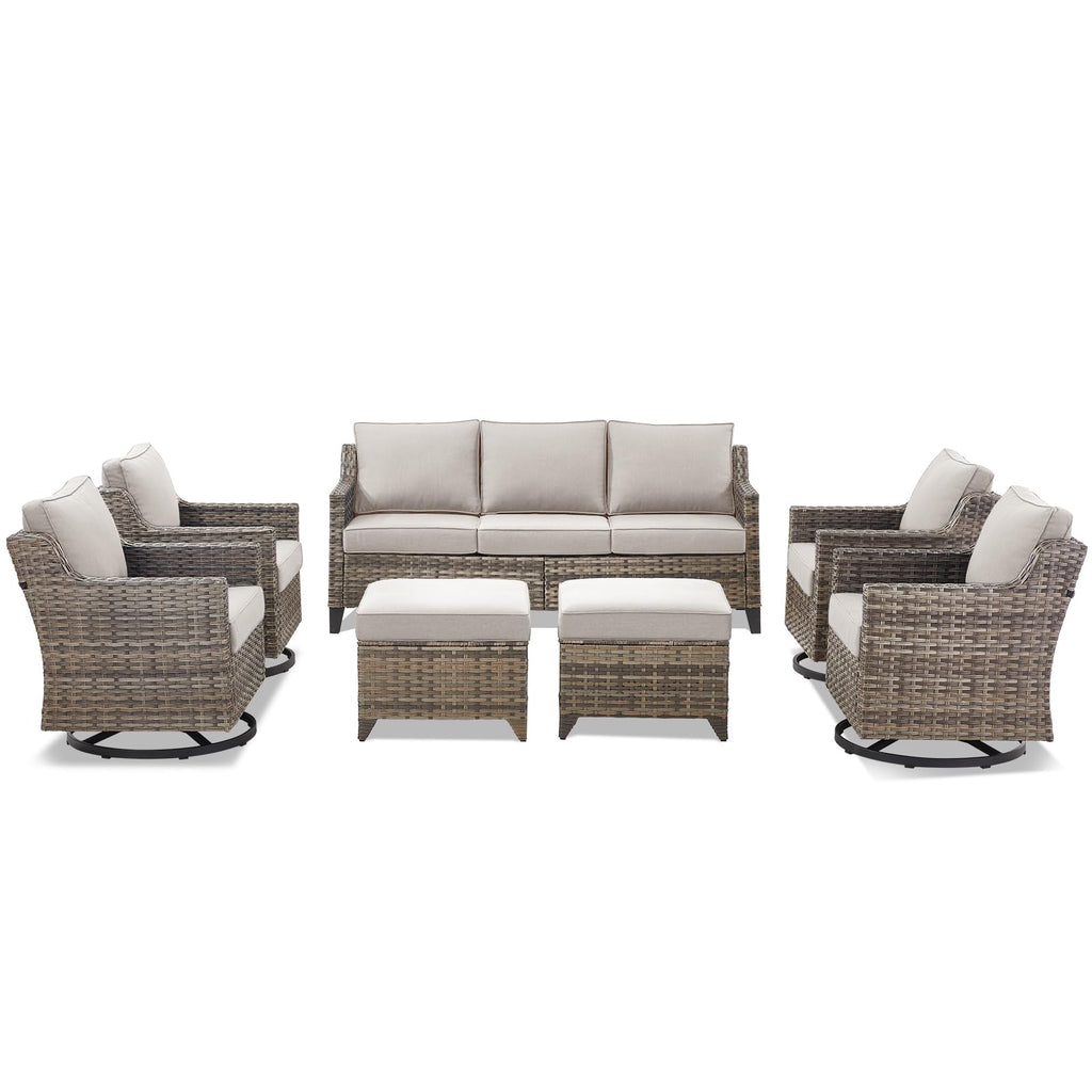 Outdoor Patio Furniture Set-7 Pieces All-Weather Wicker Outdoor Furniture with Swivel Patio Chairs Outdoor Patio Conversation Sets for Garden Porch Deck Grey/Beige