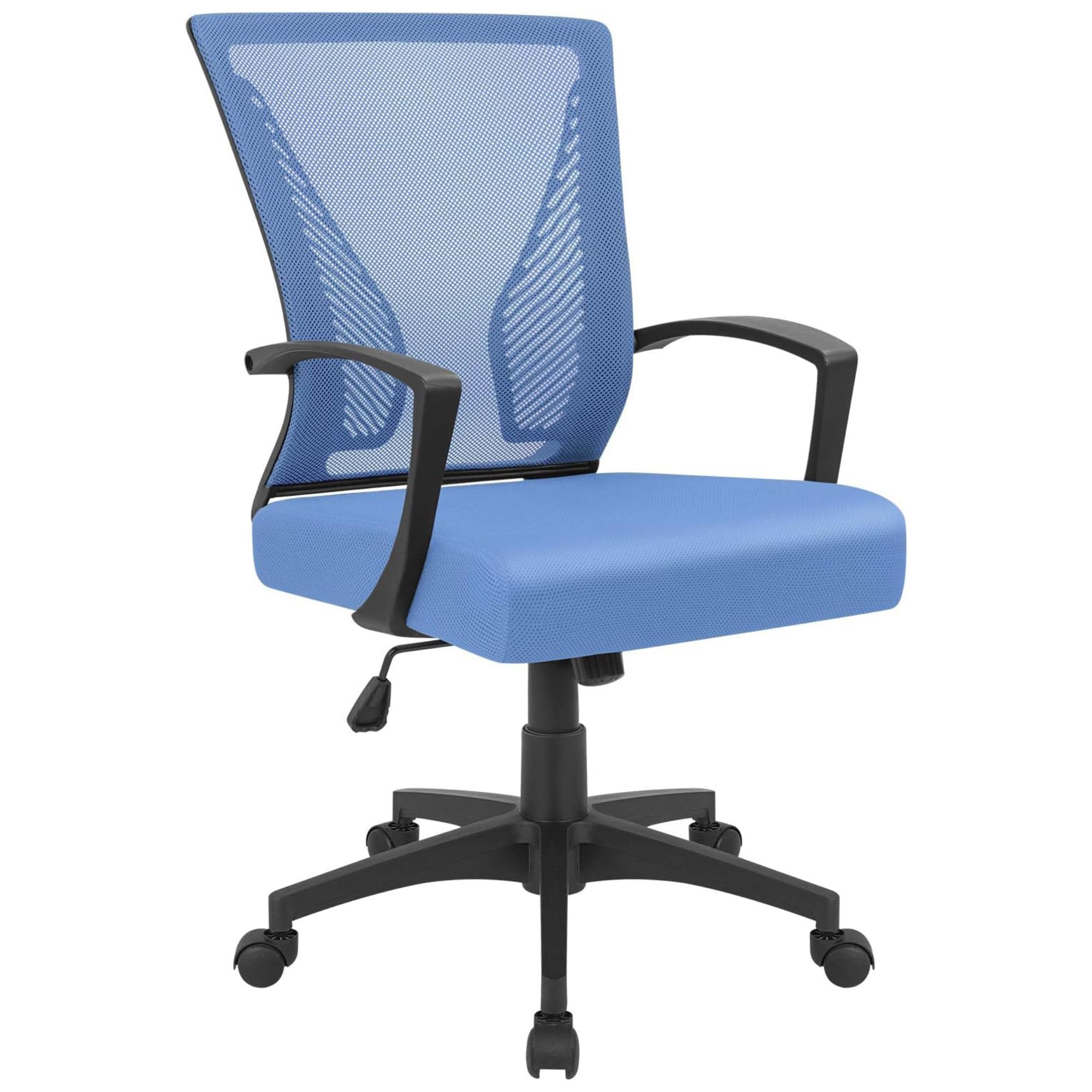 Office Chair Ergonomic Computer Desk Mesh Chair Mid Back Swivel Lumbar Support with Armrest (1, Blue)
