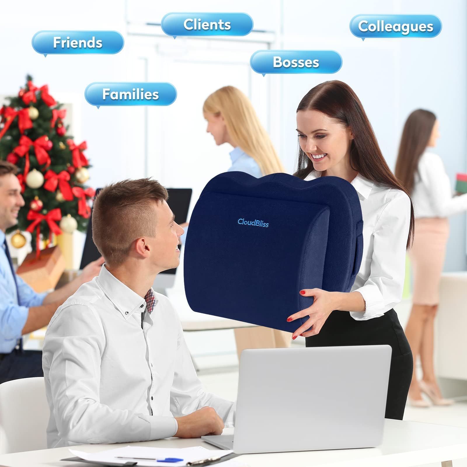 Lumbar Support Pillow & Seat Cushion Set for Office Chair, Desk Chair, Wheelchair & Car – Memory Foam Back Support, Ergonomic Chair Cushions, Sciatica Pain Relief, Home Essentials, Blue