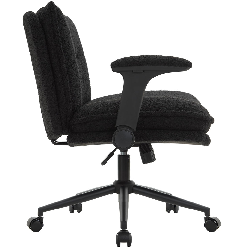 Criss Cross Legged Office Chair with Wheels and Flip-Up Arms, Ergonomic Wide Seat Desk Chair with Thick Padded, Height Adjustable Criss Cross Chairs for Home Office, Bedroom,Apartment,Vanity,Black