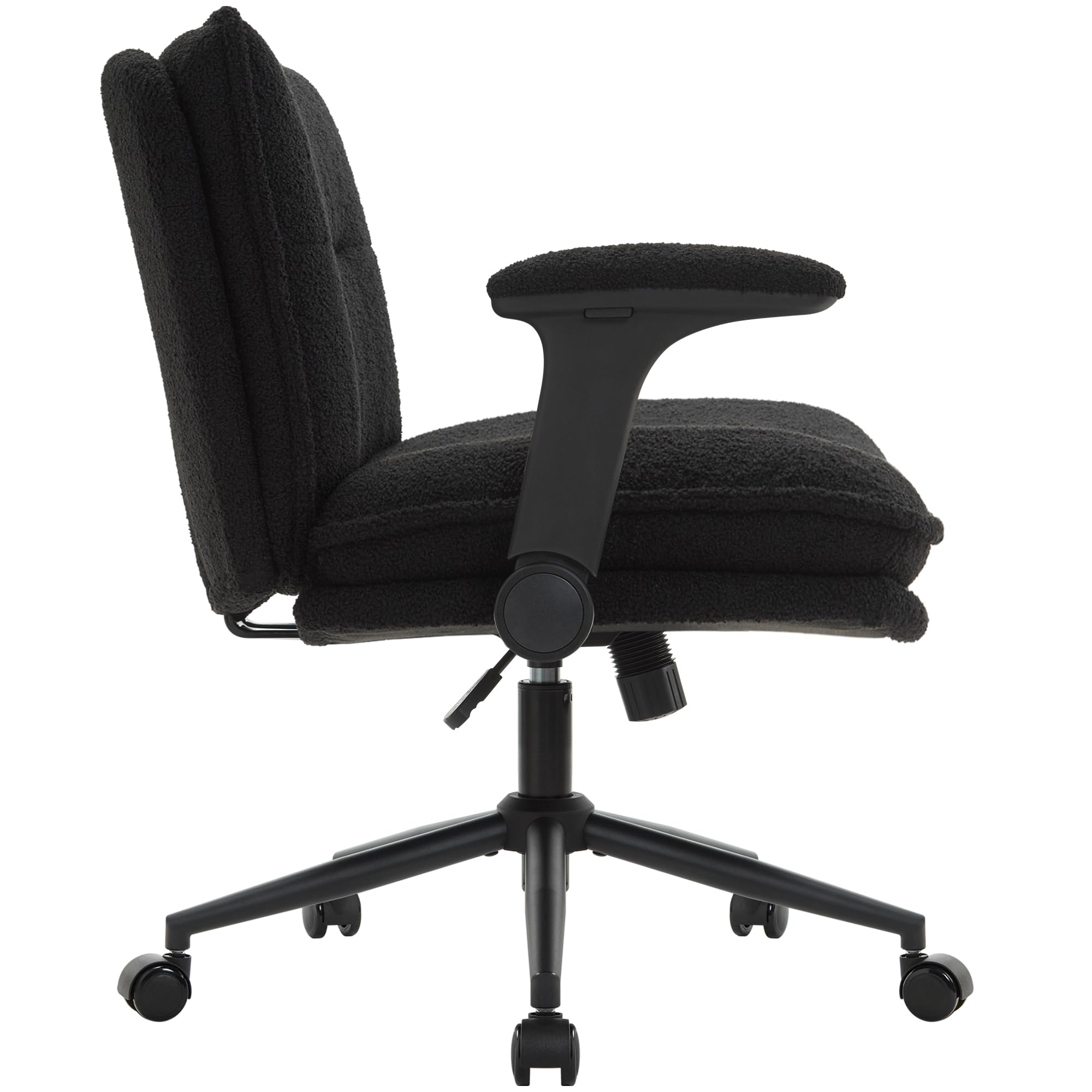 Criss Cross Legged Office Chair with Wheels and Flip-Up Arms, Ergonomic Wide Seat Desk Chair with Thick Padded, Height Adjustable Criss Cross Chairs for Home Office, Bedroom,Apartment,Vanity,Black