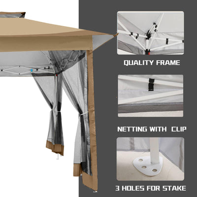 12x12 Pop Up Gazebo On Clearance Canopy Tent- Upgrade Metal Outdoor Canopy Waterproof - Portable Gazebo with Mosquito Nettings, 4 Ropes 8 Stakes and Carry Bag for Patio Garden(Coffee)