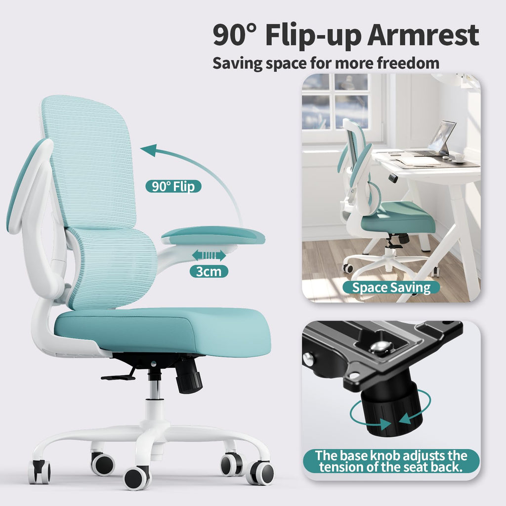 Office Chair - Ergonomic Desk Chair with Adjustable Lumbar Support, Mesh Computer Chair, Executive Chairs for Home Office Comfortable Lumbar Support (Mint Green)