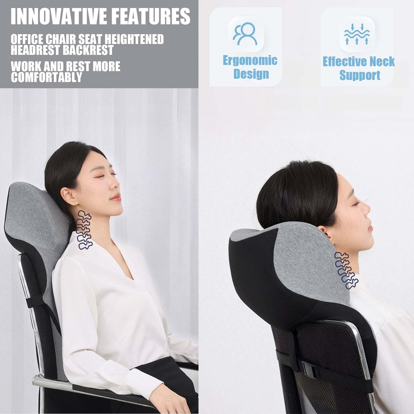 Neck Support for Office Chair，Memory Foam Neck Support Enlarge Head Rest for Office Chair，Washable Cover with Fixed Strap Suitable for Most Office Chairs Without Headrests