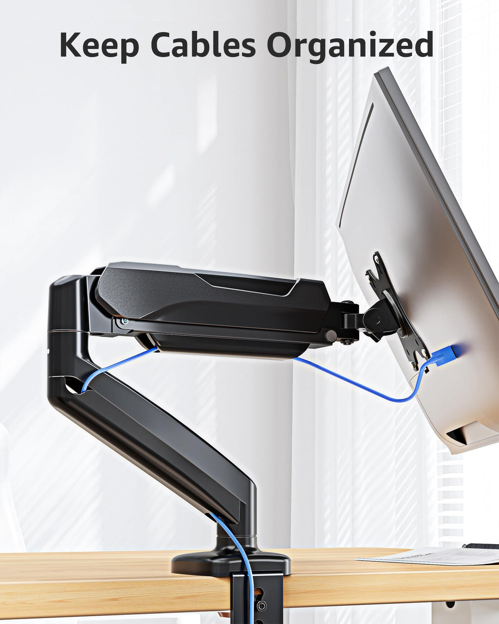Single Monitor Desk Mount Holds Screen up to 32 inch, Height Adjustable Monitor Arm, Full Motion Computer Monitors Stand with Clamp/Grommet Base, VESA Mounts Fit 4.4-17.6lbs Computer, Black