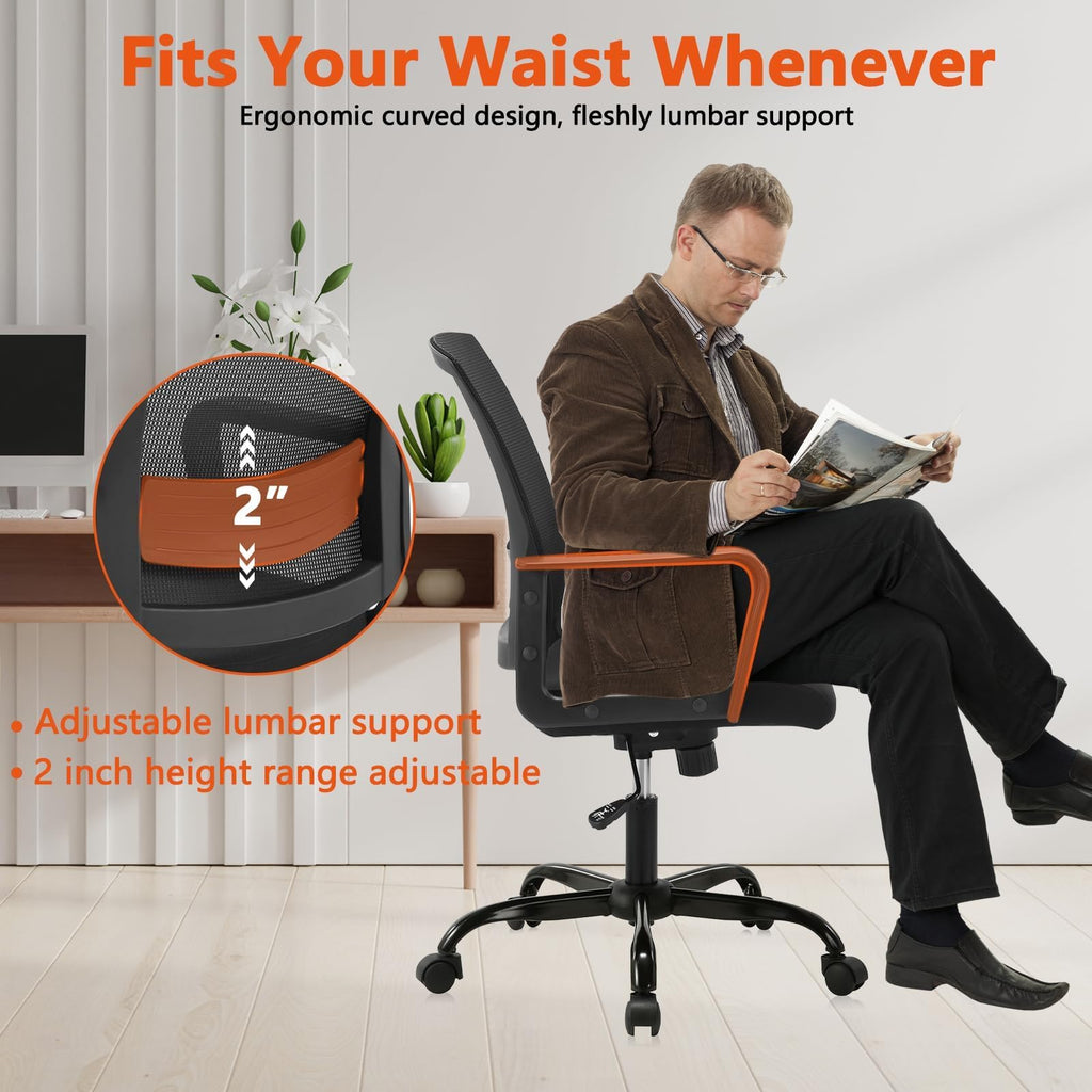 Ergonomic Rolling Mesh Desk Chair with Executive Lumbar Support and Adjustable Swivel Design for Home Office Computer Black 20 Pack