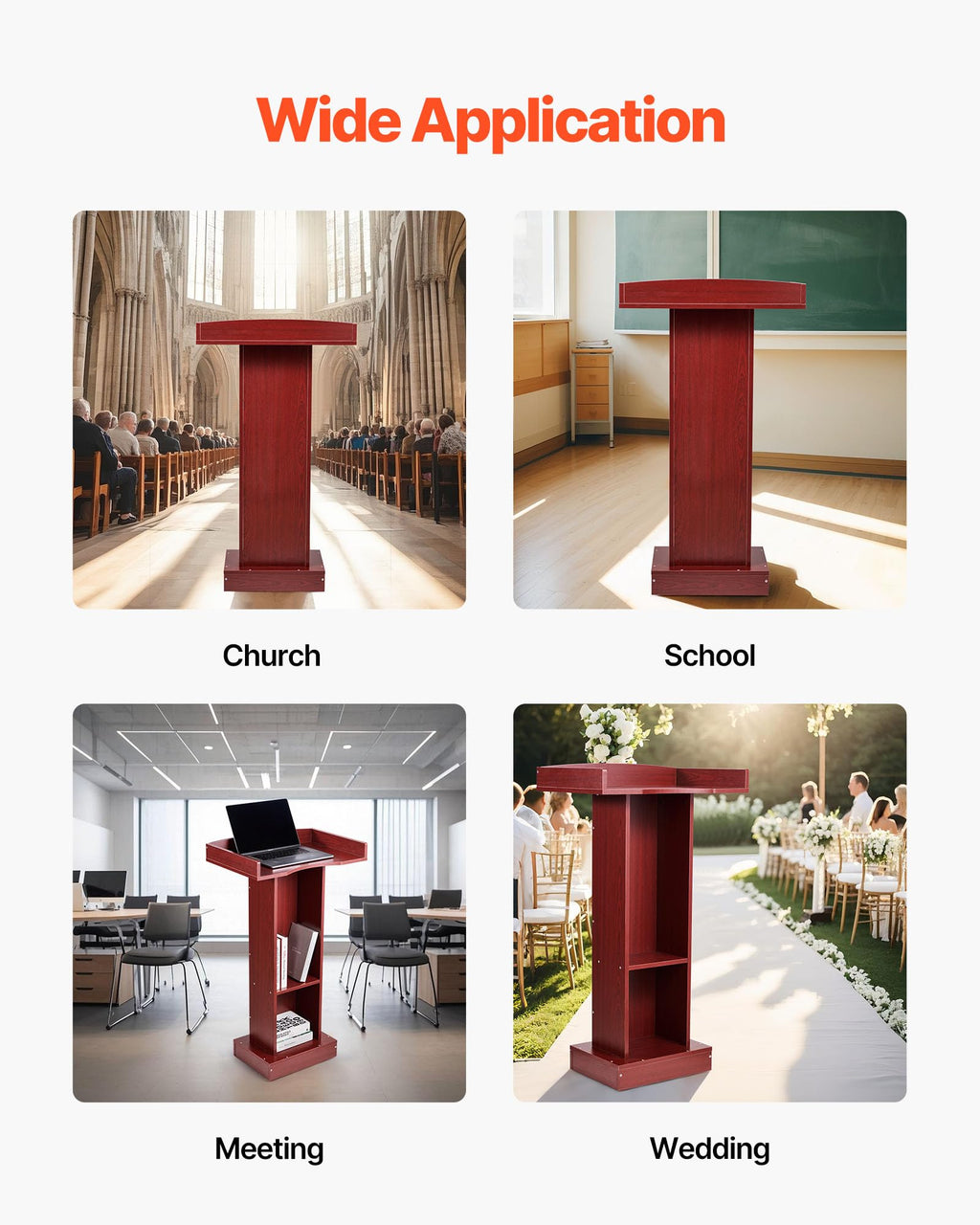 Podium Stand, 41-Inch Wooden Lectern, Laptop Desk with Wide Reading Surface and Storage Shelf, Edge Stopper, Elegant Design, Flool-Standing, for Classroom, Conference, Church, and Presentation