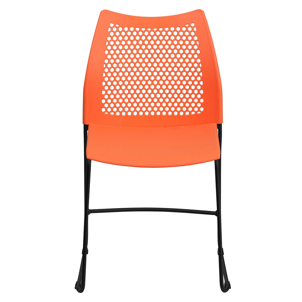 HERCULES Series 661 lb. Capacity Orange Stack Chair with Air-Vent Back and Black Powder Coated Sled Base