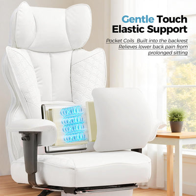 Desk Office Chair Big and Tall Office Chairs Ergonomic Gaming Chairs with Wide Seat Leather High Back Chair with Foot Rest Adjustable Armrests Pocket Spring Lumbar Support