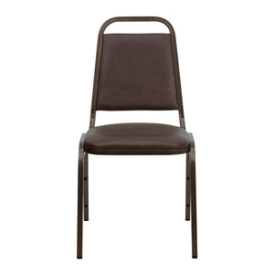 Trapezoidal Back Vinyl Stackable Banquet Chair, Multipurpose Stacking Chair with Padded Seat and Back, Brown/Copper