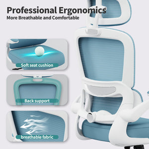 Office Chair Ergonomic Desk Chair, 330 LBS Home Mesh Office Desk Chairs with Wheels, Comfortable Gaming Chairs (Sky Blue)