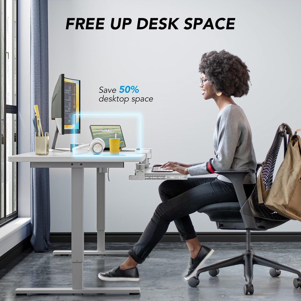 Keyboard Tray Under Desk Pull Out with Extra Sturdy C Clamp Mount System, 27.3 (32.5 inch Including Clamps) x 11 Inch Slide-Out